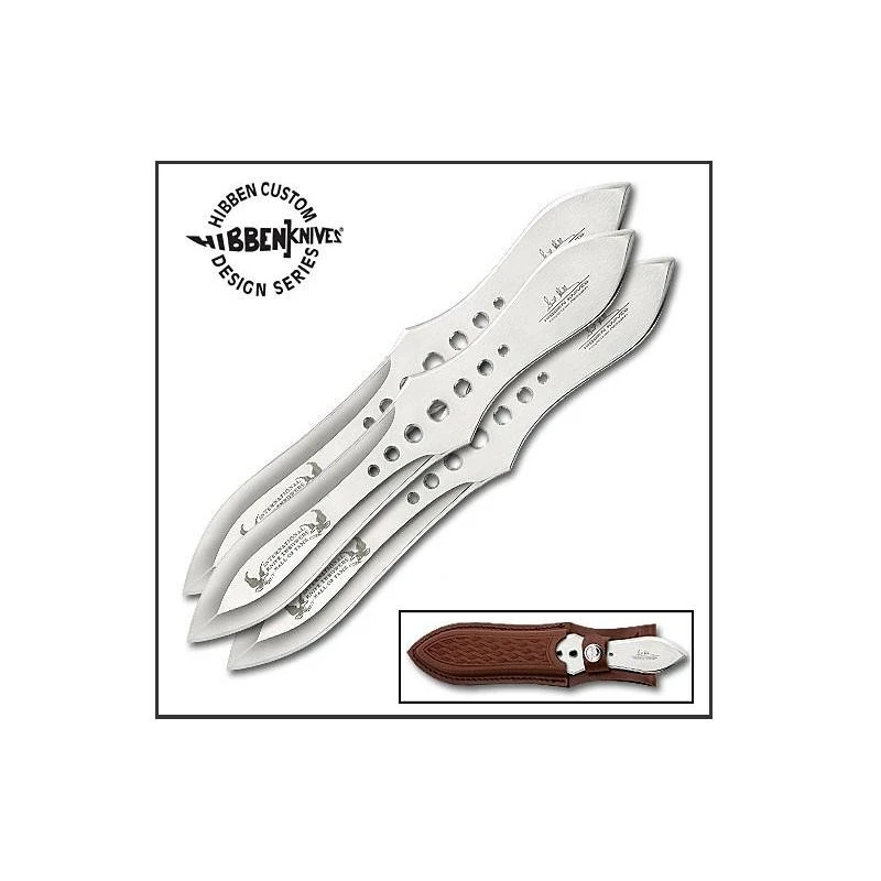 GH2034 Lot De 3 Couteaux De Lancer Hibben Competition Thrower Triple Set Acier 420 Etui Cuir