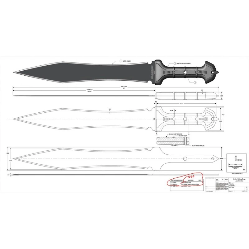 Glaive United Cutlery Combat Commander Gladiator Lame Acier Carbone 1060 Manche TPS Etui Nylon UC3009 – Image 6