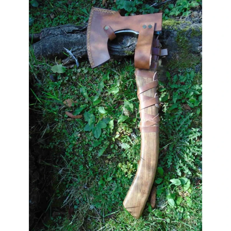 Grosse Hache De Viking Chef Harald Hardrada Lame Acier Carbone 1055 Manche Bois Etui Cuir Marbles MR617 – Image 2