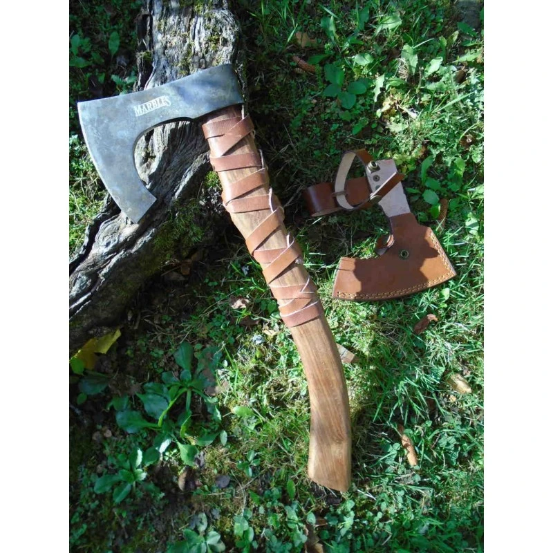 Grosse Hache De Viking Chef Harald Hardrada Lame Acier Carbone 1055 Manche Bois Etui Cuir Marbles MR617 – Image 4