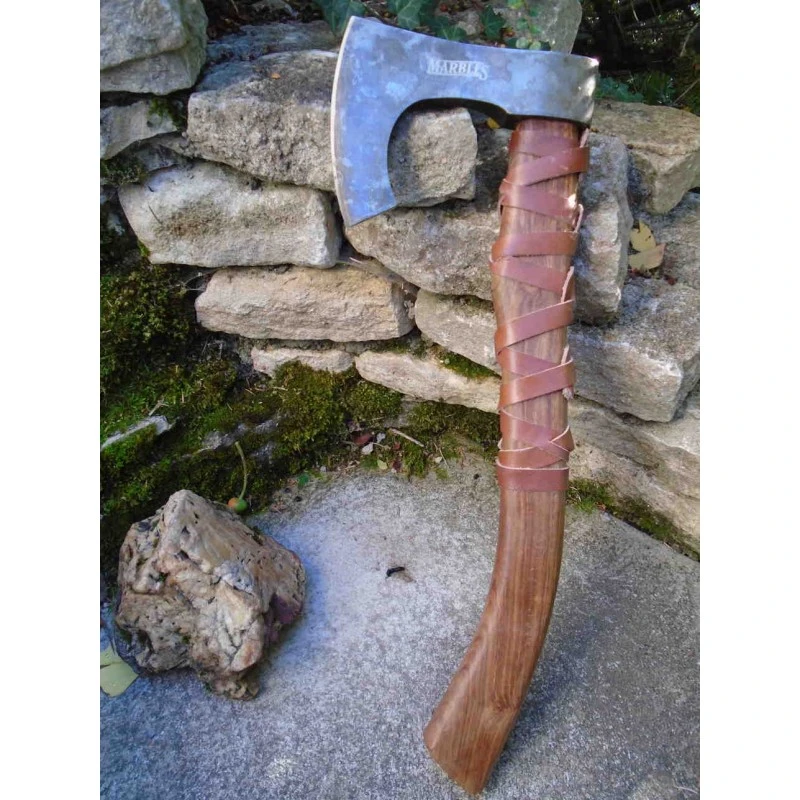 Grosse Hache De Viking Chef Harald Hardrada Lame Acier Carbone 1055 Manche Bois Etui Cuir Marbles MR617 – Image 5