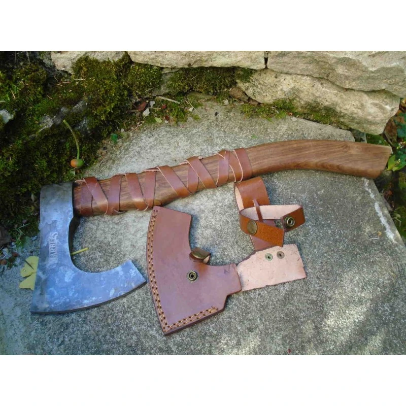 Grosse Hache De Viking Chef Harald Hardrada Lame Acier Carbone 1055 Manche Bois Etui Cuir Marbles MR617 – Image 10