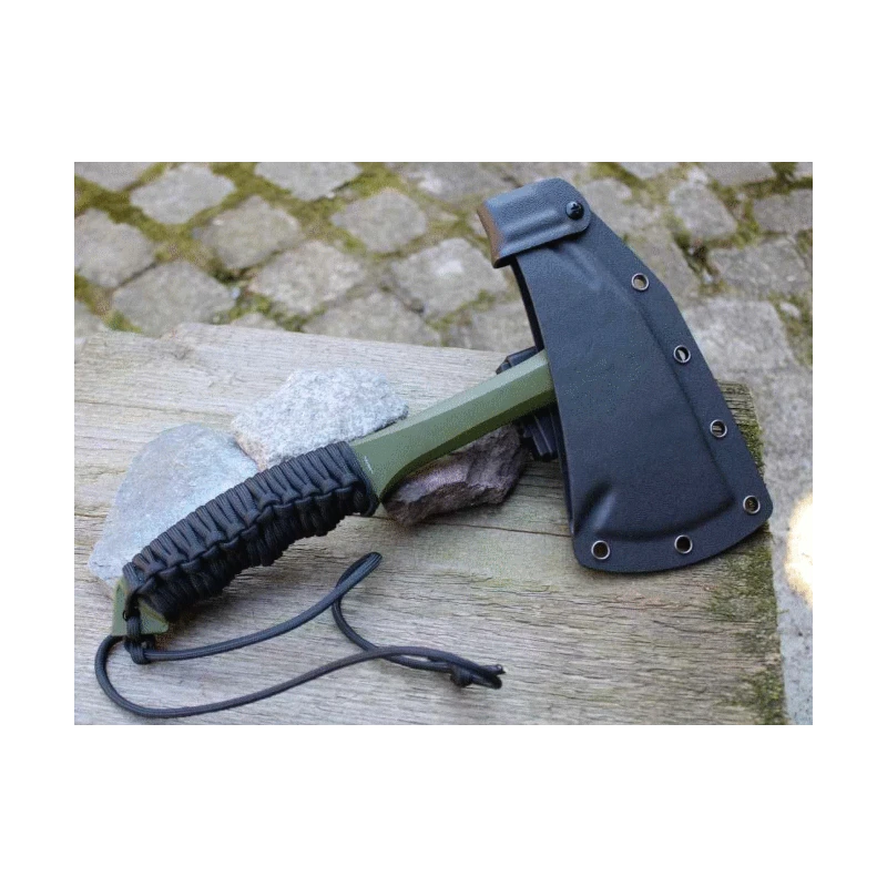 Hache Tomahawk Browning Shock'N Awe Green Acier Carbone 1055 Manche Paracorde Etui Blade-Tech BR110BLG – Image 3