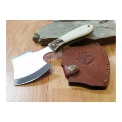 Hachette Marbles Hatchet Smooth Bone Manche Os/Bois De Cerf Lame Acier Inox Etui Cuir MR826