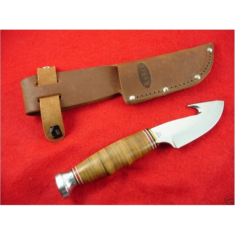 KA1234 Couteau Kabar Game Hook Hunter Guthook Acier Carbone Manche Cuir Etui Cuir – Image 2