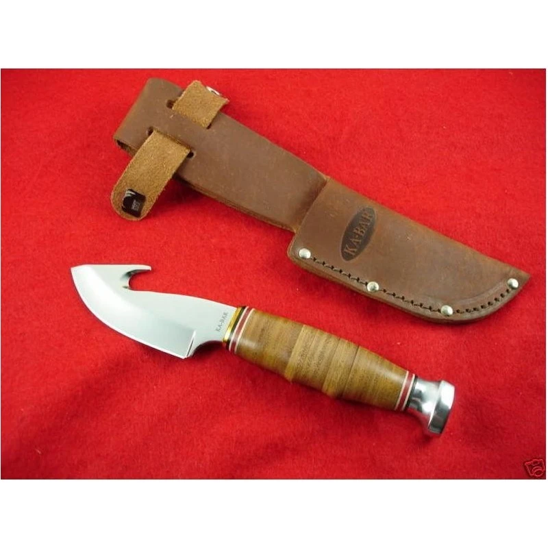 KA1234 Couteau Kabar Game Hook Hunter Guthook Acier Carbone Manche Cuir Etui Cuir