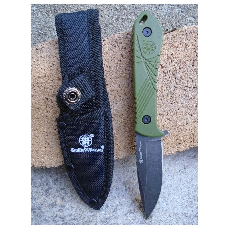 Lot De 2 Couteau Tactical Backup SMITH&WESSON HRT OD Green Lame Acier Inox Etui Nylon SWP1189666