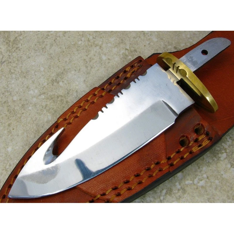 Lot De 2 Lames De Couteau à Customiser Guthook Acier Carbone Dos Guilloché + Etui Cuir BLSOB2