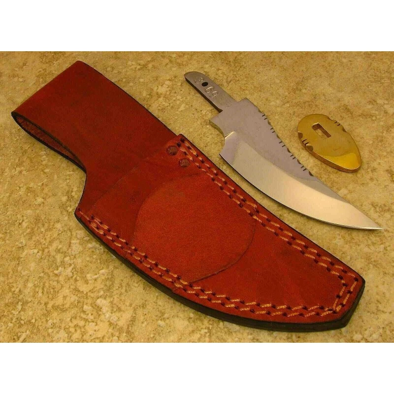 Lot De 2 Lames De Couteau à Customiser Skinner Acier Carbone Dos Guilloché Etui Cuir BLSOB1 – Image 2