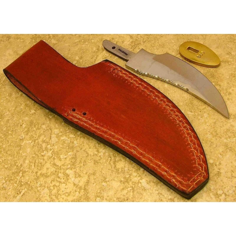 Lot De 2 Lames De Couteau à Customiser Skinner Acier Carbone Dos Guilloché Etui Cuir BLSOB1