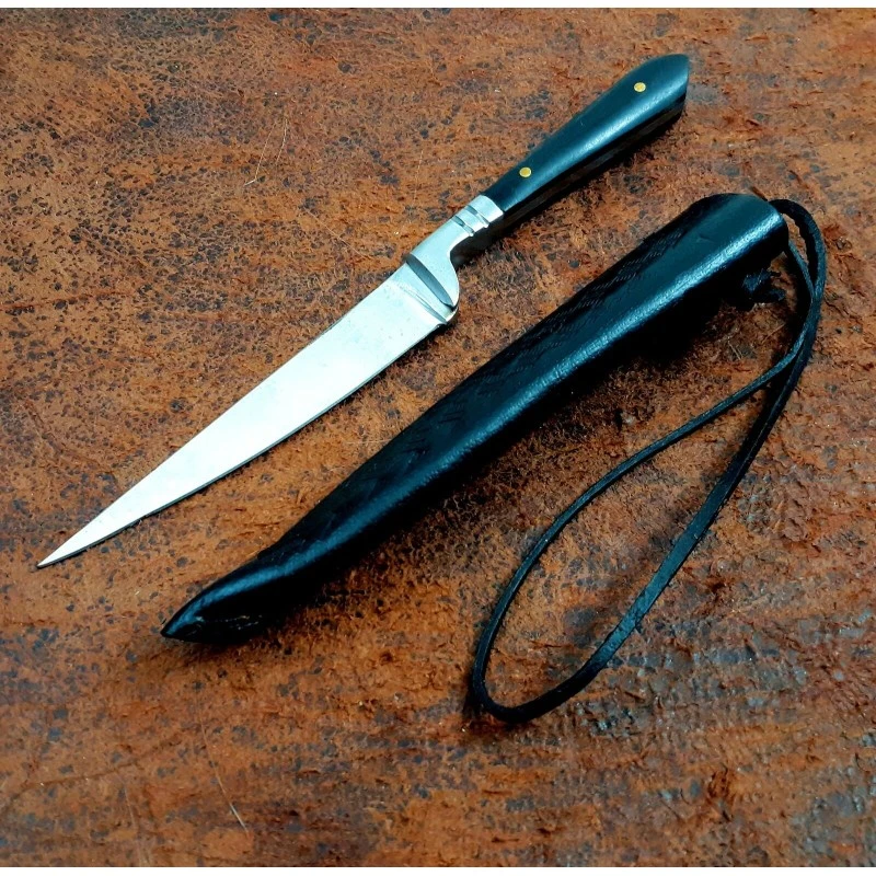 Lot De 3 Couteau Médiéval Lame Acier Inox Manche Corne Etui Cuir PA3410HN – Image 3