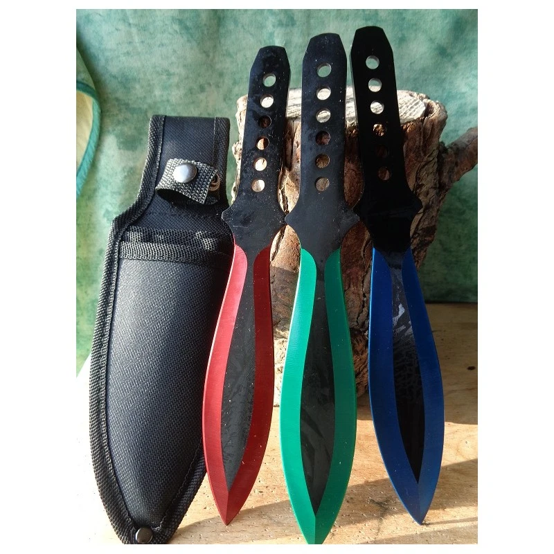 Lot De 3 Couteaux De Lancer De Cirque Structure En Acier Etui Nylon CN211460