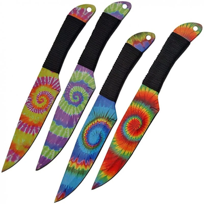 Lot De 4 Couteaux De Lancer Wild Boar Lot Of 4 Tie Dye Throwing Lame Acier 440 Etui Nylon WB1023 – Image 3