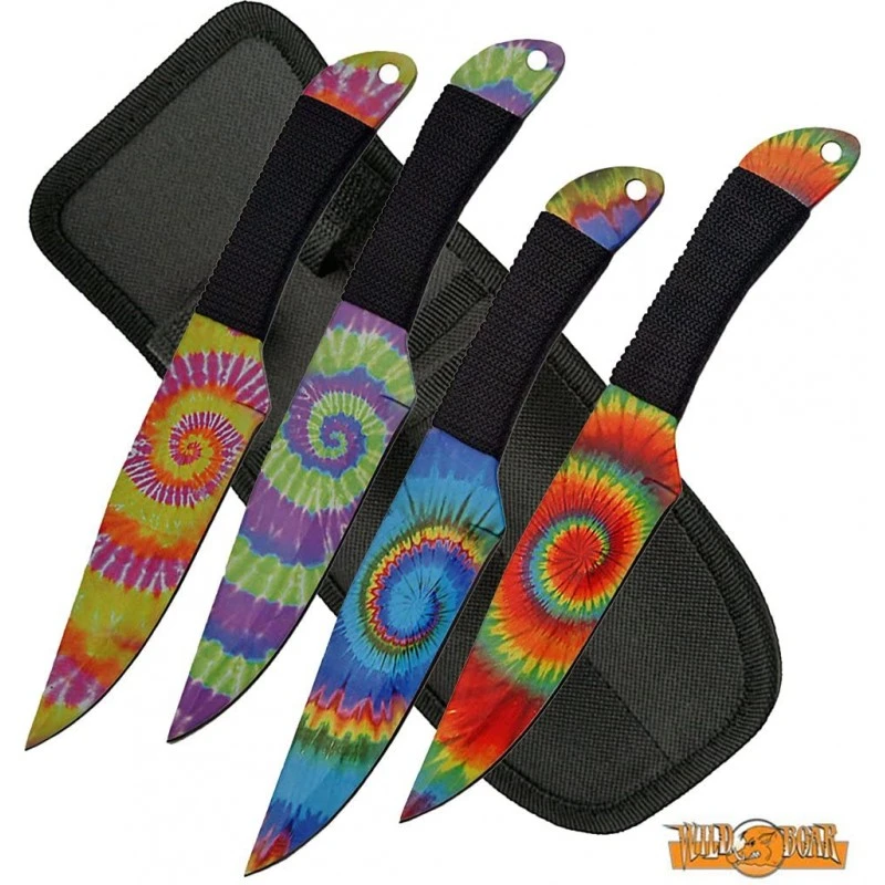 Lot De 4 Couteaux De Lancer Wild Boar Lot Of 4 Tie Dye Throwing Lame Acier 440 Etui Nylon WB1023 – Image 4