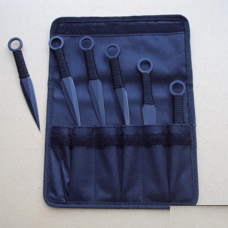 Lot De 6 Couteaux De Lancer De Ninja Acier Inox Black Etui Nylon PA3334