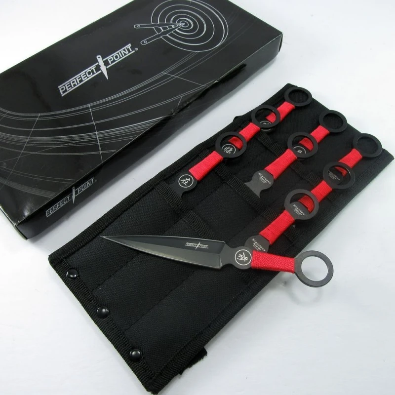Lot De 9 Couteaux De Lancer De Ninja Perfect Point Throwing Lame Acier Etui Nylon M4504 – Image 3