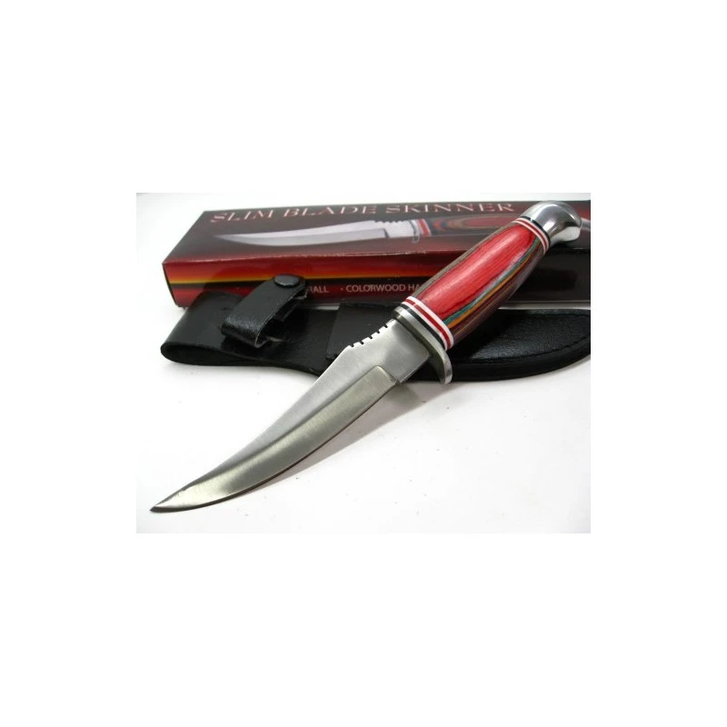 Lot De Couteaux - 3 Poignard Skinner Lame Acier Inox Manche Bois Etui Cuir PA3290