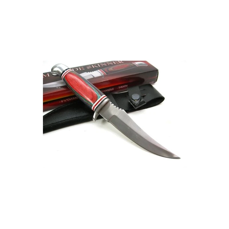 Lot De Couteaux - 3 Poignard Skinner Lame Acier Inox Manche Bois Etui Cuir PA3290 – Image 2