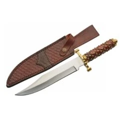 Poignard Couteau Façon Médiéval Manche Bois Clouté Lame Acier Inox Etui Cuir PA203436