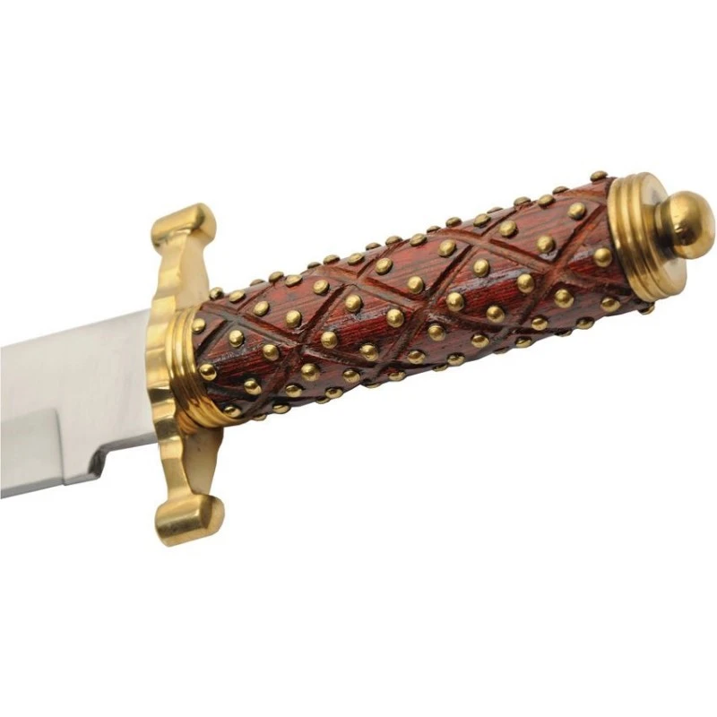 Poignard Couteau Façon Médiéval Manche Bois Clouté Lame Acier Inox Etui Cuir PA203436 – Image 4