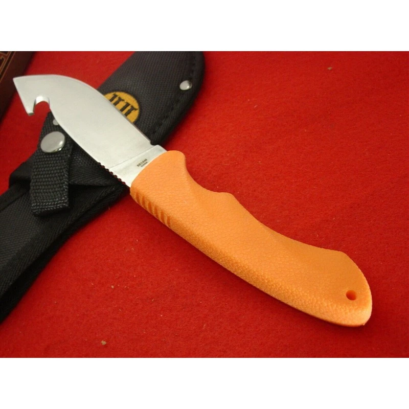 RR1446 Lot De Couteaux 3 Skinner Rough Rider Guthook Lame Acier Inox Manche Orange Abs Etui Nylon – Image 2