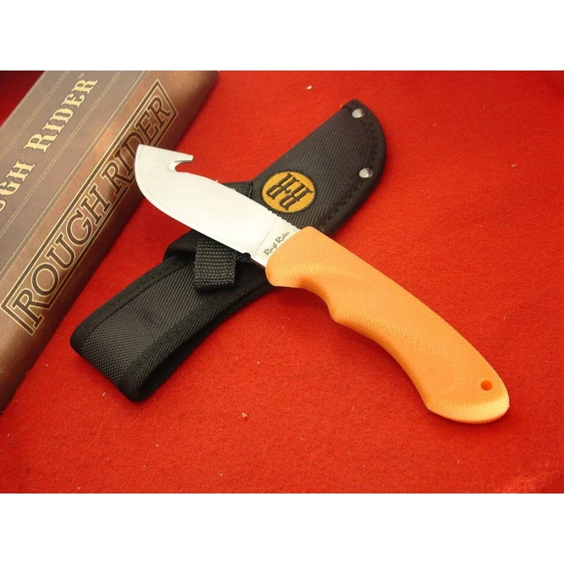 RR1446 Lot De Couteaux 3 Skinner Rough Rider Guthook Lame Acier Inox Manche Orange Abs Etui Nylon – Image 3