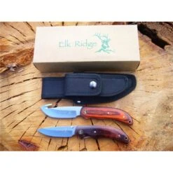 Set De 2 Couteaux De Chasse Elk Ridge Two Piece Hunting Set Acier Carbone/Inox Manche Bois Etui Nylon ER013