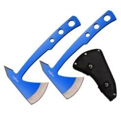 Set De 2 Haches De Lancer Perfect Point Throwing Axe Lame Acier Blue Etui Nylon PP107BL2