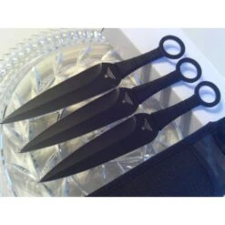 Set De 3 Couteaux De Lancer Acier Inox Noir Etui Nylon Thrower Triple Set Ninja Kunai Throwning MI175