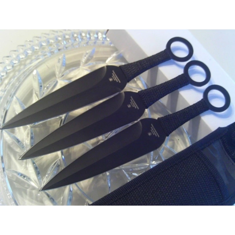 Set De 3 Couteaux De Lancer Acier Inox Noir Etui Nylon Thrower Triple Set Ninja Kunai Throwning MI175