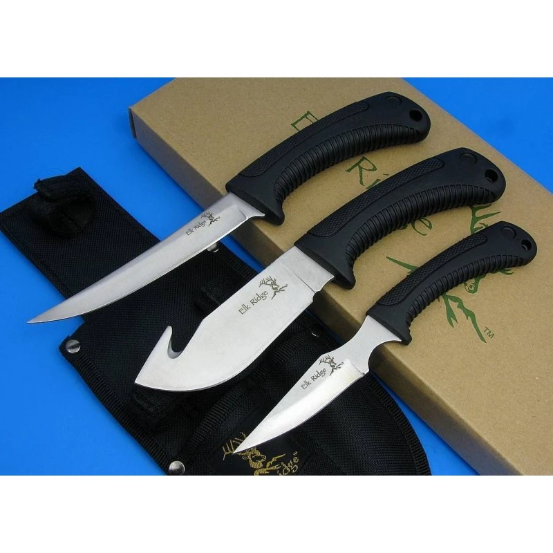 Set De 3 Couteaux Elk Ridge Three Piece Outdoor Knife Set Acier 440 Chirurgical ER261