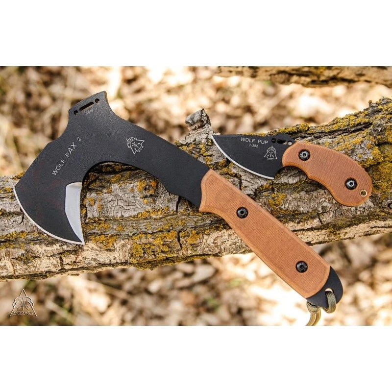 Set Tops Wolf Pax 2 Combo Tomahawk + Couteau Acier Carbone 1095 Etui Kydex Made In USA TPWPAX02